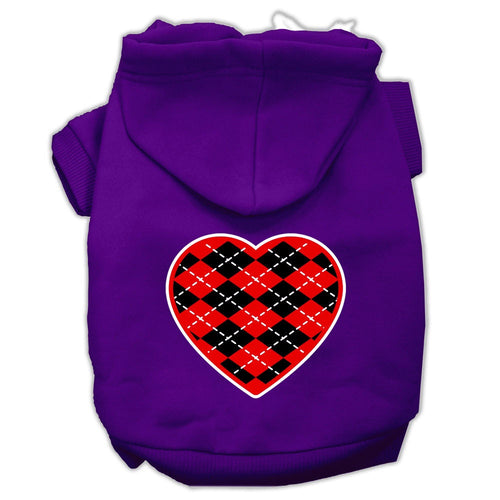 Pet Hoodie Red Argyle Heart