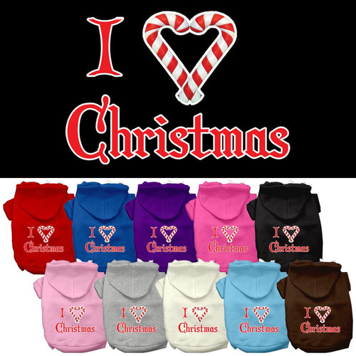 Christmas Pet Hoodie Screen Printed, I Heart Christmas