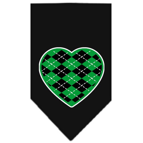 Pet and Dog Bandana Screen Printed, Green Argyle Heart