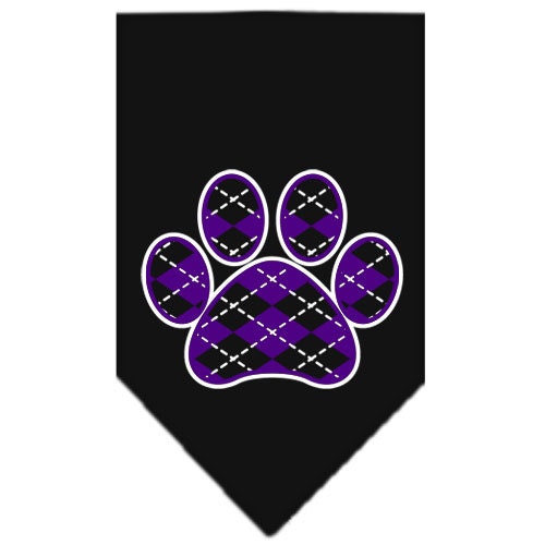 Pet and Dog Bandana Screen Printed, Purple Argyle Paw