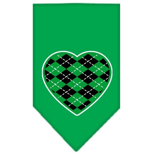 Pet and Dog Bandana Screen Printed, Green Argyle Heart