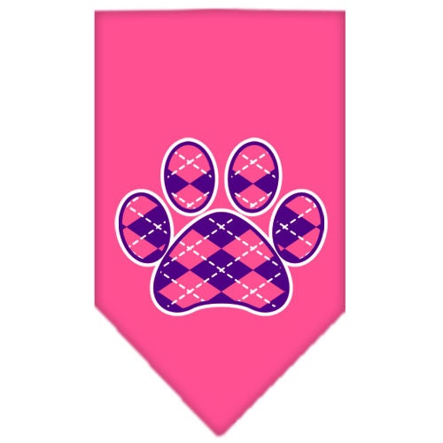 Pet and Dog Bandana Screen Printed, Purple Argyle Paw