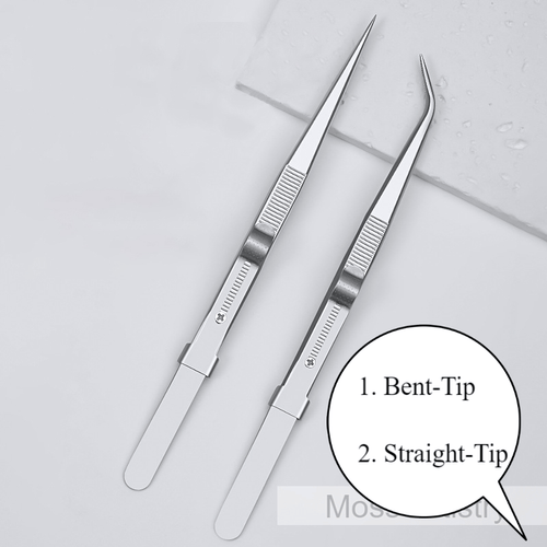 6 Adjustable Stainless Steel Non-slip Tweezers 2 Pcs Set: Bent-Tip Tweezers and Straight-Tip Tweezers