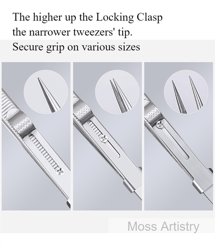 6 Adjustable Stainless Steel Non-slip Tweezers 2 Pcs Set: Bent-Tip Tweezers and Straight-Tip Tweezers