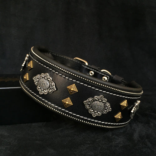 Aztec black dog collar