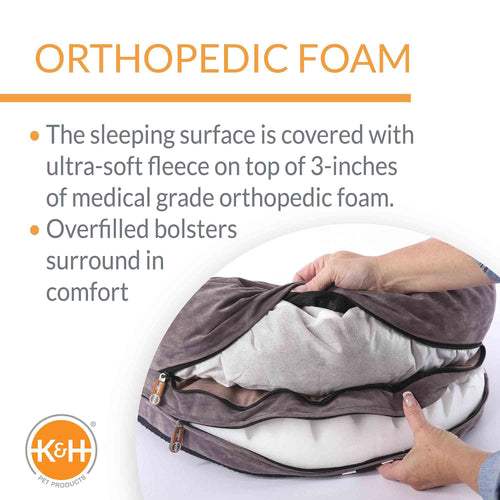 K&H Pet Products Orthopedic Bolster Sleeper Dog Bed, Gray, Medium, 30