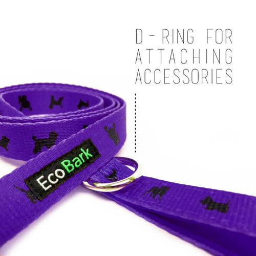 EcoBark Purple Dog Leash- Padded Comfort Grip Leash Dog Pattern - 4ft, 5ft, and 6ft  for XS, Small, and Medium Dogs