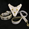 Maximus White BIG dog SET- Harness - collar - lead. Brass rivets