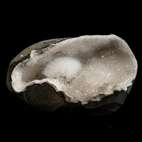 Scolecite Porcupine  Spray inside MM Quartz Geode Natural Mineral Specimen  # B 5055