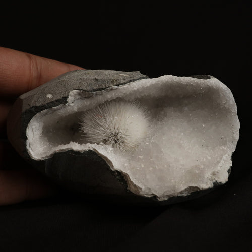 Scolecite Porcupine  Spray inside MM Quartz Geode Natural Mineral Specimen  # B 5055