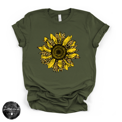 Cheetah Sunflower Tee | Boho Floral Leopard Print Graphic T-Shirt