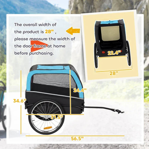 Dog Bike Trailer, Pet Cart Bicycle Carrier with 20 Air Tires, Quick-Release Wheels, Reflectors, Flag