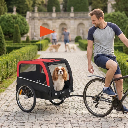 Dog Bike Trailer, Pet Cart Bicycle Carrier with 20 Air Tires, Quick-Release Wheels, Reflectors, Flag