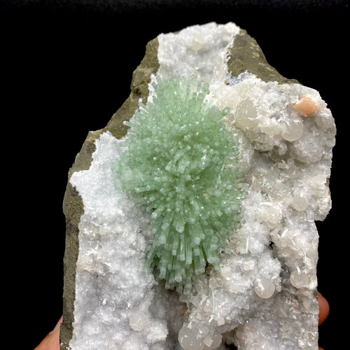Super Rare Green Natrolite on MM Quartz – Museum-Grade Zeolite Specimen from India | Nashik Deccan Traps # DK197