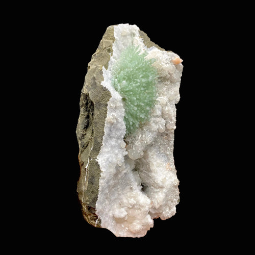 Super Rare Green Natrolite on MM Quartz – Museum-Grade Zeolite Specimen from India | Nashik Deccan Traps # DK197