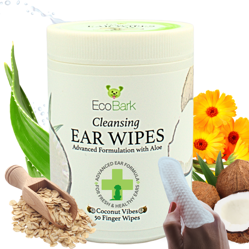 Natural Dog Ear Cleaning Wipes | EcoBark Coconut Finger Wipes (50 Count)