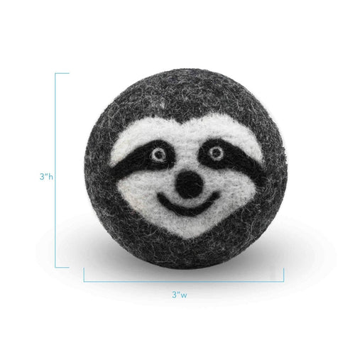 Natural Wool Ball with Sloth Face Dog Toy