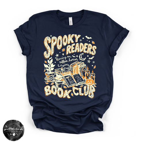 Spooky Readers Book Club Tee | Book Lover Halloween Graphic T-Shirt {WHITE DESIGN}