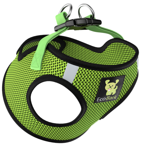 EcoBark Step In Dog Harness - XXXS to Small Breeds- Reflective Soft Mesh Harness for Teacup, Small Dogs and Puppies / Neon Green Sport
