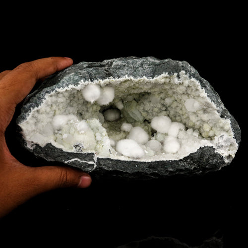 Okenite Big Puffballs Inside Chalcedony Geode Natural Mineral Specimen # B 5701