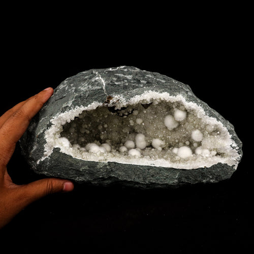 Okenite Big Puffballs Inside Chalcedony Geode Natural Mineral Specimen # B 5863
