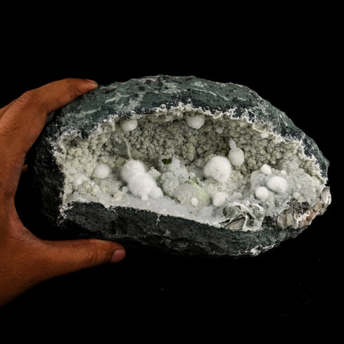 Okenite Big Puffballs Inside Chalcedony Geode Natural Mineral Specimen # B 6122