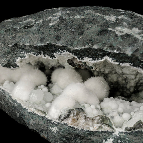 Okenite Big Puffballs with Gyrolite in Geode Natural Mineral Specimen # B 5867