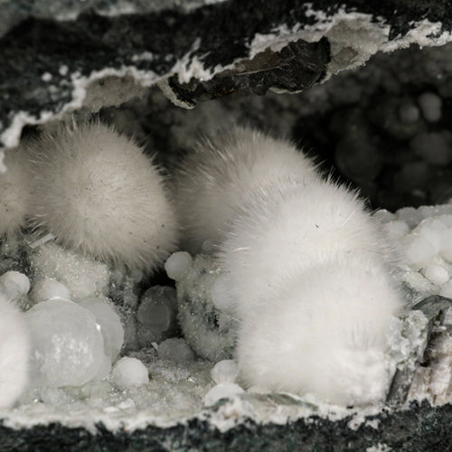 Okenite Big Puffballs with Gyrolite in Geode Natural Mineral Specimen # B 5867