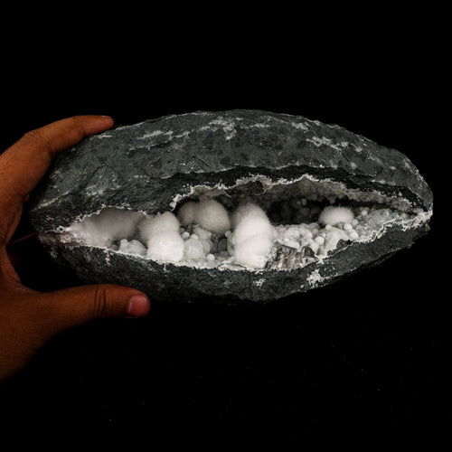 Okenite Big Puffballs with Gyrolite in Geode Natural Mineral Specimen # B 5867
