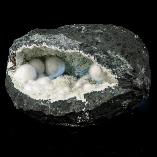 Okenite Big Puffballs Inside with Gyrolite inside Geode Natural Mineral Specimen # B 5872