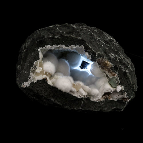 Okenite Big Puffballs Inside Geode Natural Mineral Specimen # B 6177