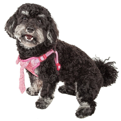 Pet Life ®  'Chichi Shaggy' Mesh Reversed Adjustable Fashion Dog Harness W/ Shaggy Neck Tie