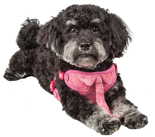 Pet Life ®  'Chichi Shaggy' Mesh Reversed Adjustable Fashion Dog Harness W/ Shaggy Neck Tie