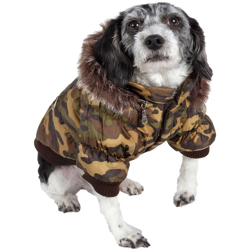 Pet Life ® Classic Metallic Fashion 3M Insulated Dog Coat Parka  w/ Removable Hood