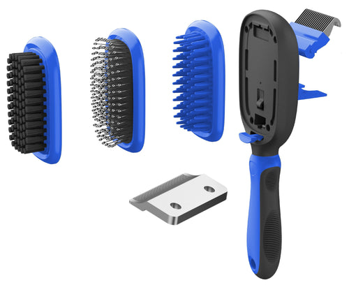 Pet Life ® 'Conversion' 5-in-1 Interchangeable Dematting and Deshedding Bristle Pin and Massage Grooming Pet Comb