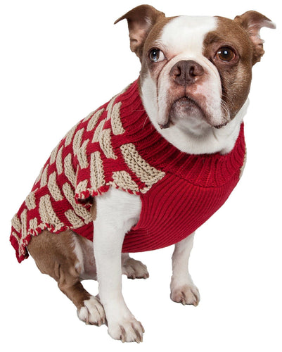 Pet Life ® Fashion Weaved Heavy Knit Designer Ribbed Turtle Neck Dog Sweater
