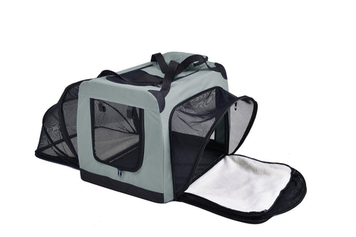 Pet Life ®  'Hounda Accordion' Metal Framed Soft-Folding Collapsible Dual-Sided Expandable Pet Dog Crate