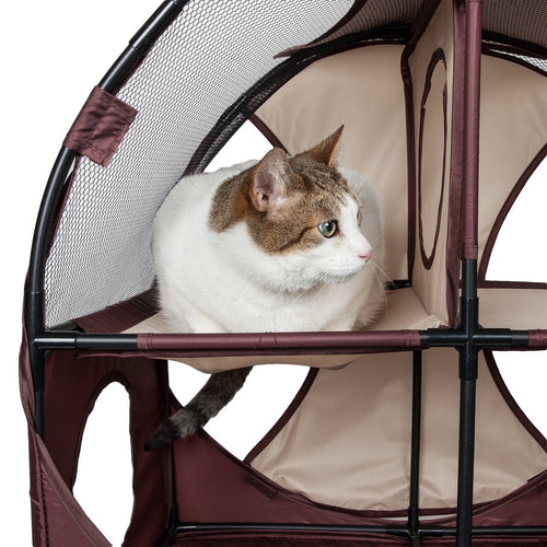 Pet Life ® 'Kitty-Play' Collapsible Travel Interactive Kitty Cat Tree Maze House Lounger Tunnel Lounge