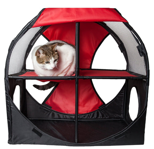 Pet Life ® 'Kitty-Play' Collapsible Travel Interactive Kitty Cat Tree Maze House Lounger Tunnel Lounge