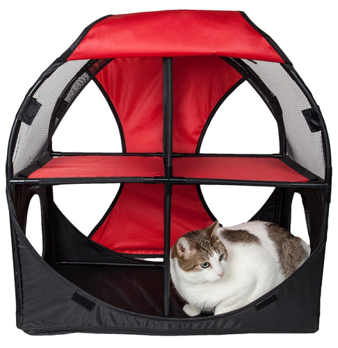 Pet Life ® 'Kitty-Play' Collapsible Travel Interactive Kitty Cat Tree Maze House Lounger Tunnel Lounge