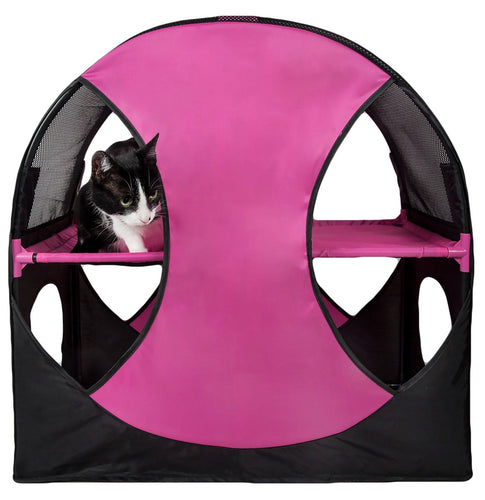 Pet Life ® 'Kitty-Play' Collapsible Travel Interactive Kitty Cat Tree Maze House Lounger Tunnel Lounge