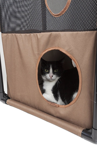 Pet Life ® 'Kitty-Square' Collapsible Travel Interactive Kitty Cat Tree Maze House Lounger Tunnel Lounge
