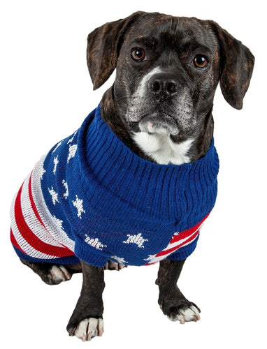 Pet Life ® 'Patriot Independence Star' Heavy Knitted Fashion Ribbed Turtle Neck Dog Sweater