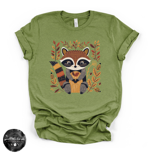Fall Cartoon Raccoon Tee 2 | Cute Autumn Trash Panda Graphic T-Shirt