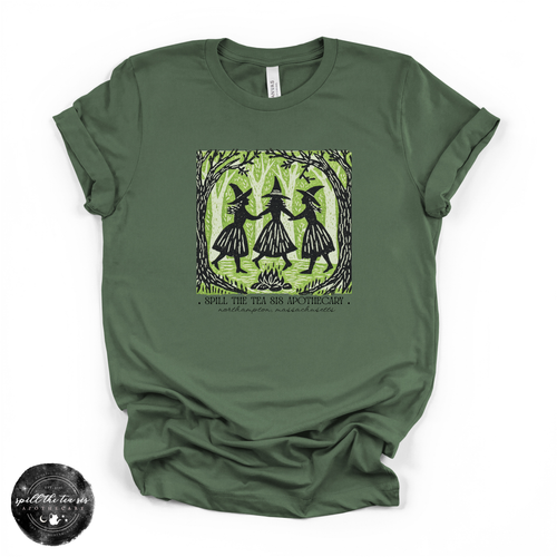 Witches Dancing in the Forest Spill The Tea Sis Tee | Moonlit Coven Graphic T-Shirt