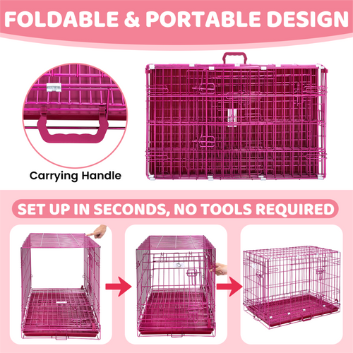 24-42 Collapsible Pink Dog Crate RED24-42