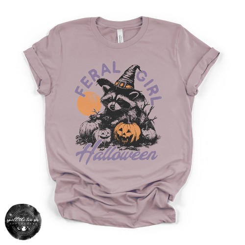 Feral Girl Halloween Tee | Funny Raccoon Graphic T-Shirt