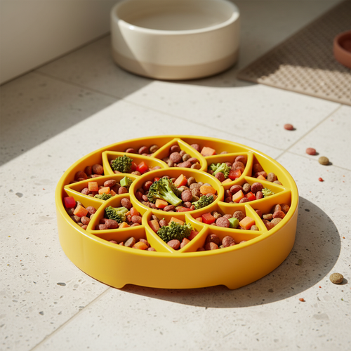 Sunflower Softie eTray Slow Feeder Dog Bowl | Soft Shallow Lick Mat | Yellow & Purple | USA Made