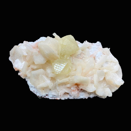 Rare Fluorescent Powellite Crystal with Heulandite & Stilbite | Free-Standing Terminated Twin Specimen from India DK94
