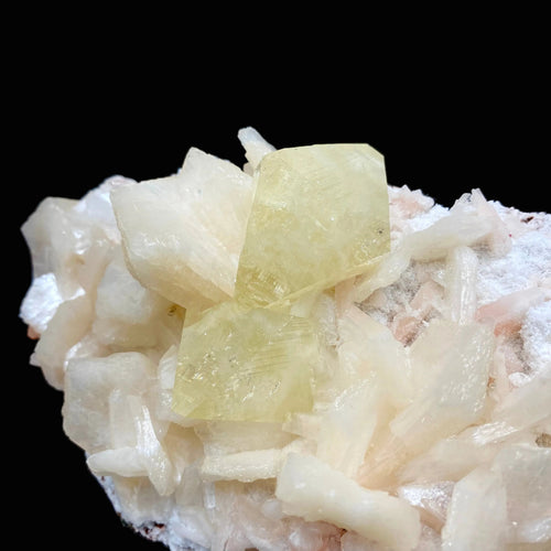 Rare Fluorescent Powellite Crystal with Heulandite & Stilbite | Free-Standing Terminated Twin Specimen from India DK94